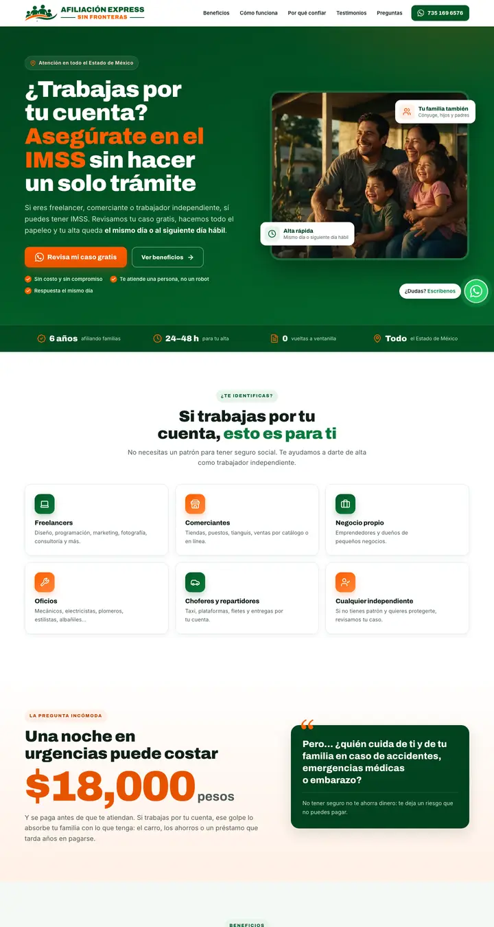 Vista previa del sitio web de Afiliación Express
