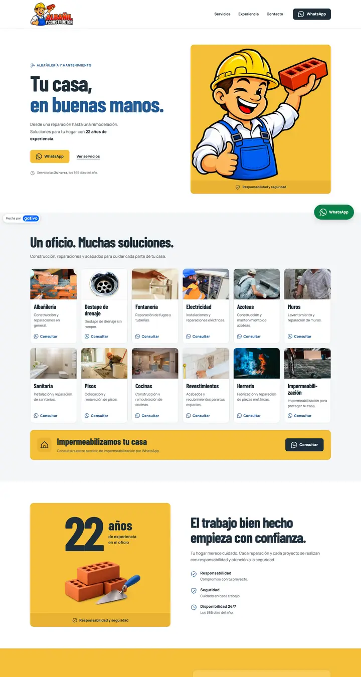 Vista previa del sitio web de Albañil y Constructor