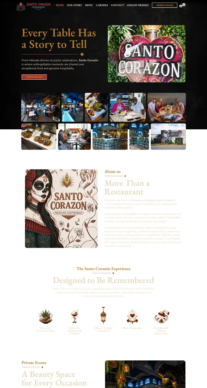 Vista previa del sitio web de Santo Corazón GastroBar