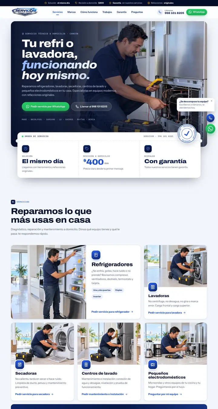 Vista previa del sitio web de Servicom